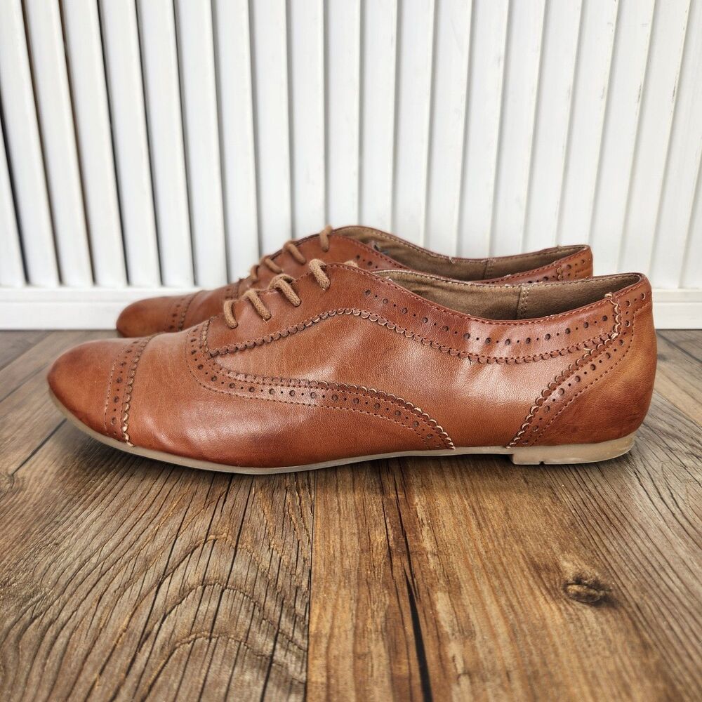 Aldo Thylian Oxfords Womens Size 8.5 Brown Leather Brogue Cap Toe Boho Shoes - Picture 3 of 11